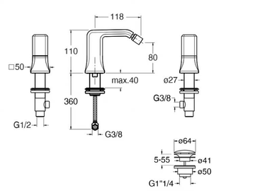 ITALY CRIIT307 - Countertop bidet mixer with individual rosettes by CRISTINA Rubinetterie - view 3
